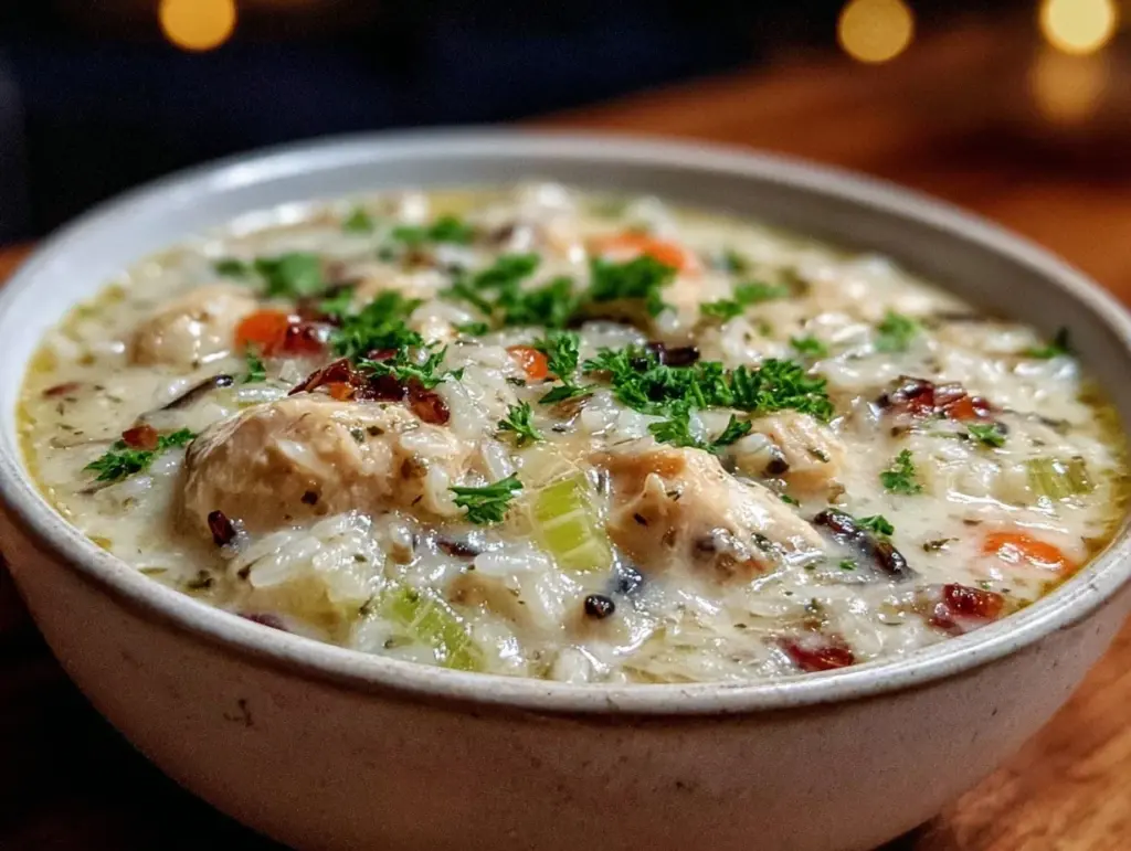 creamy one-pot chicken and wild rice soup - featured image