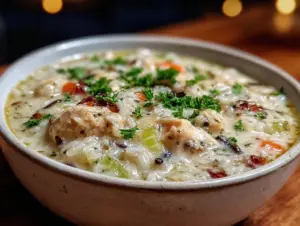 creamy one-pot chicken and wild rice soup - featured image