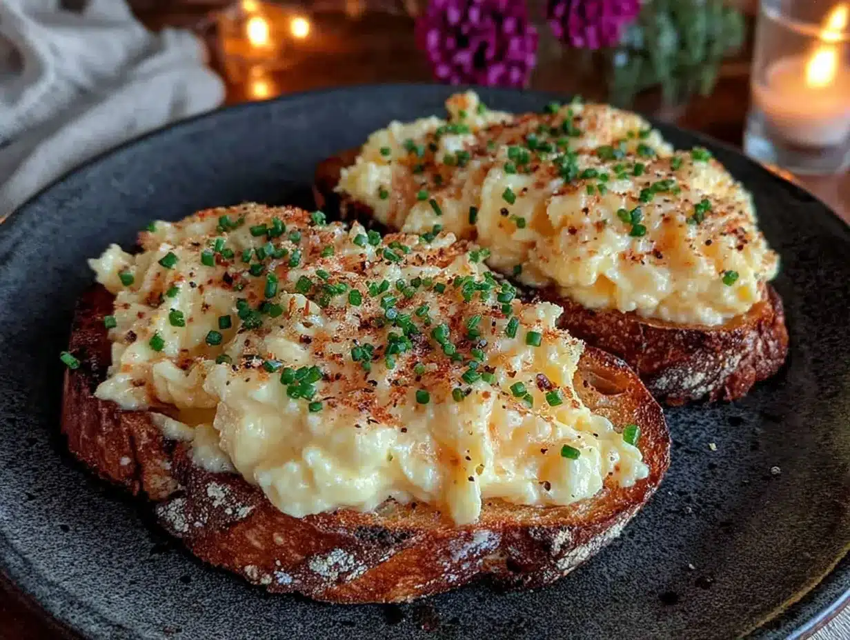 creamy soft scrambled eggs on toast preparation steps