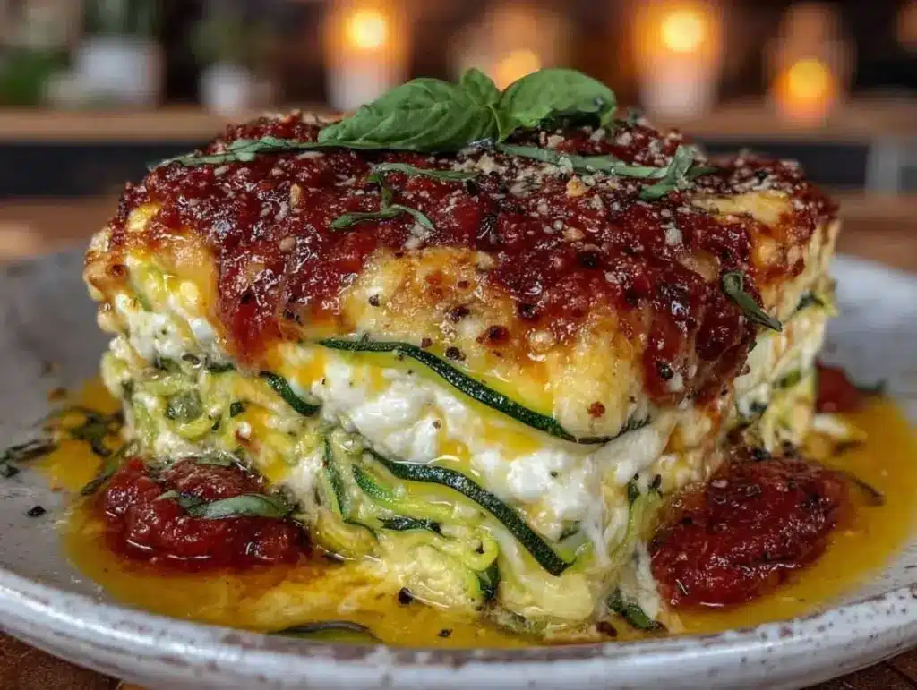 creamy zucchini noodle lasagna - featured image