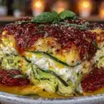 creamy zucchini noodle lasagna - featured image