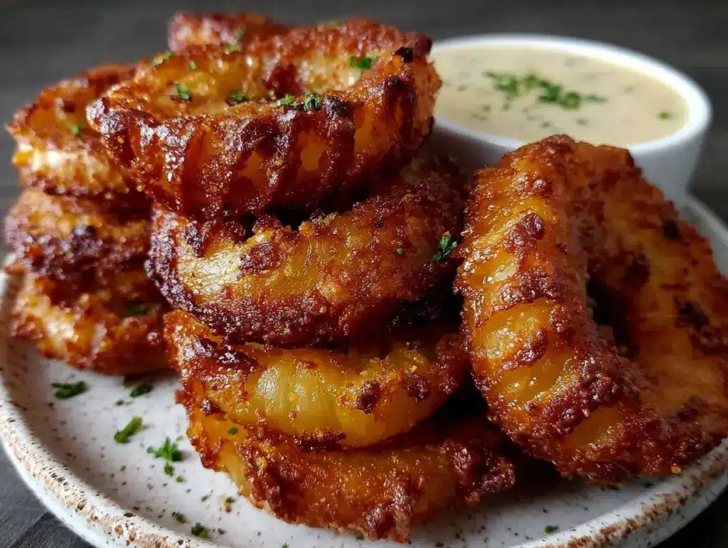 double-battered air fryer onion rings - featured image