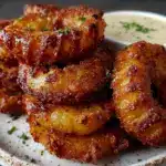 double-battered air fryer onion rings - featured image