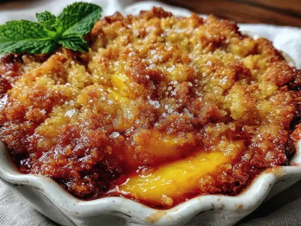 easy peach cobbler dump cake - featured image