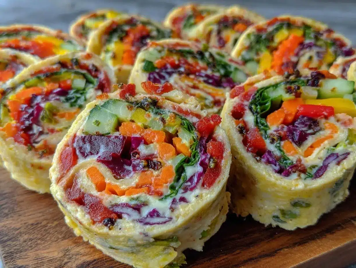 Easy Rainbow Veggie Pinwheels preparation steps