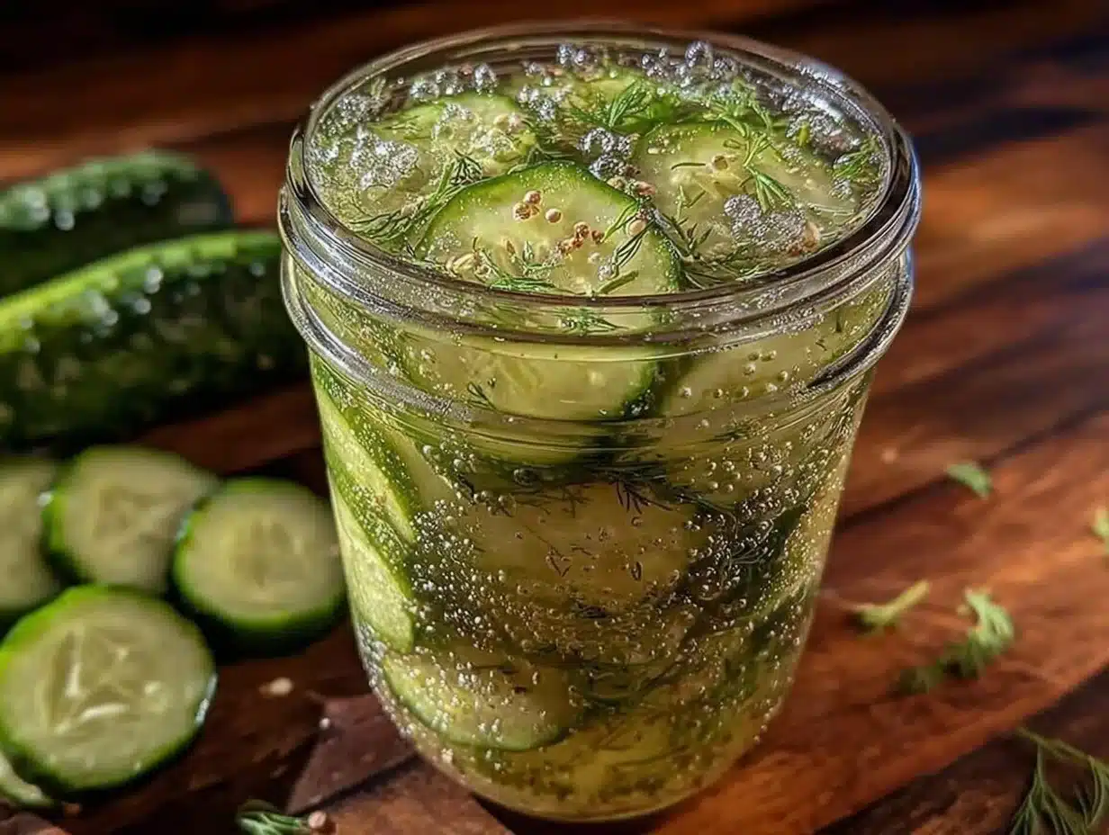 easy tangy overnight refrigerator pickles - featured image