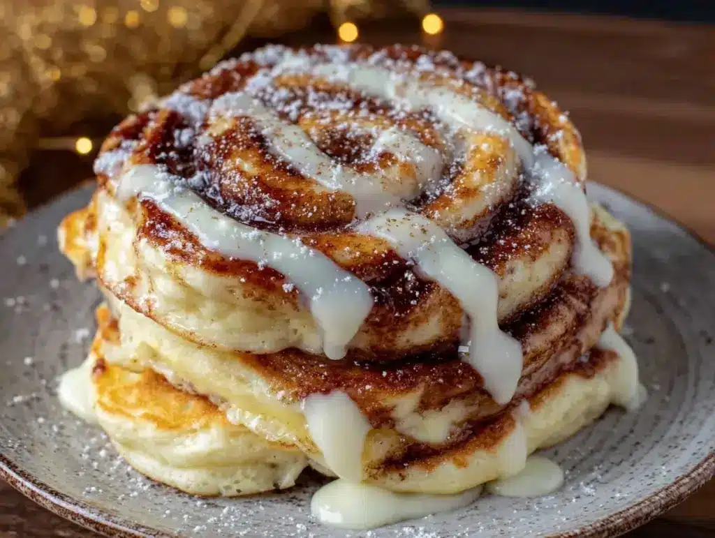 fluffy cinnamon roll pancakes - featured image