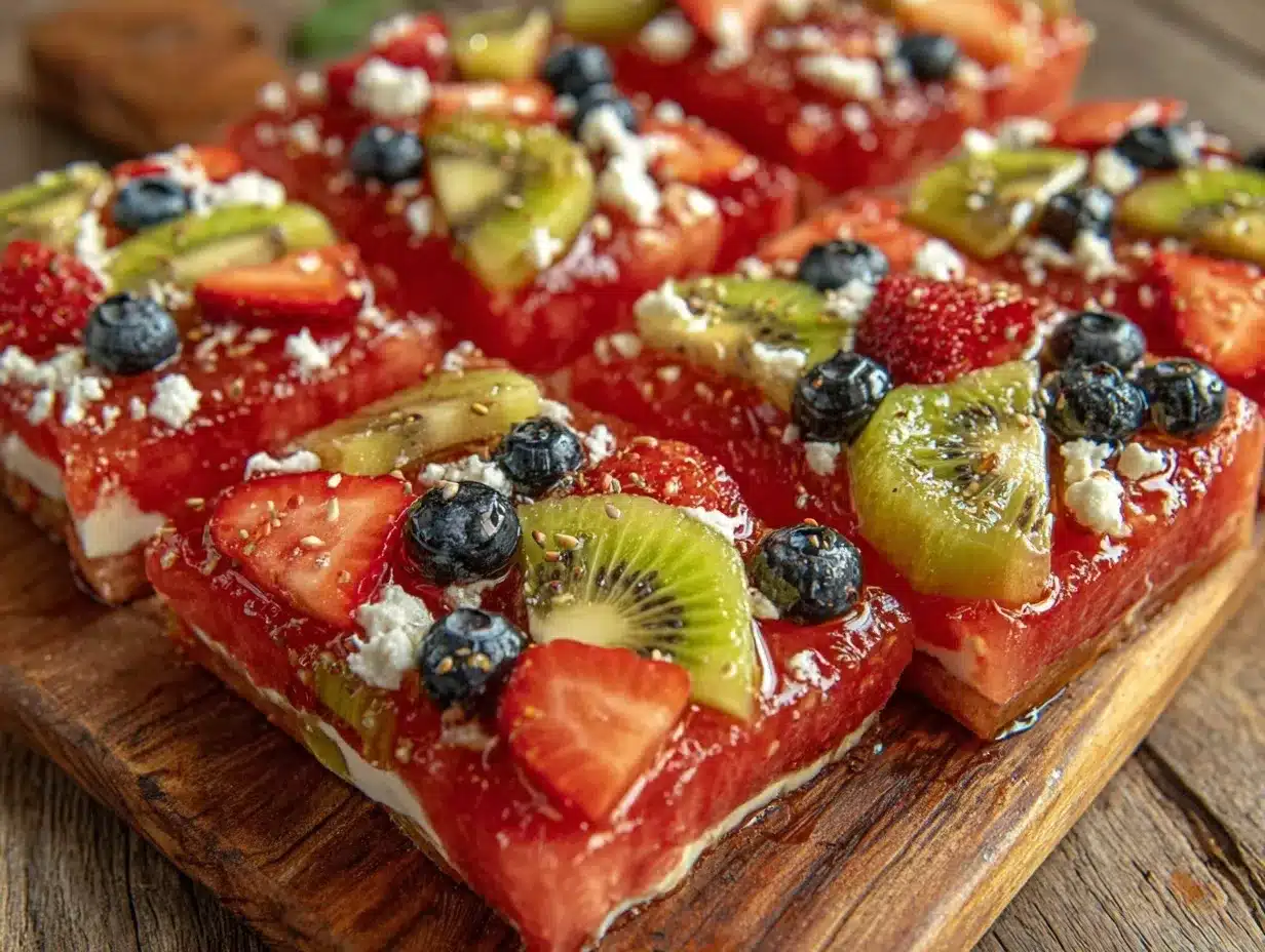 fresh watermelon pizza slices preparation steps