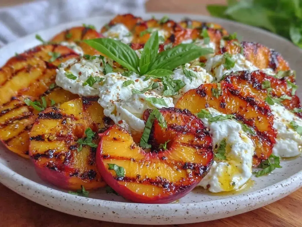 grilled peach and burrata salad - featured image