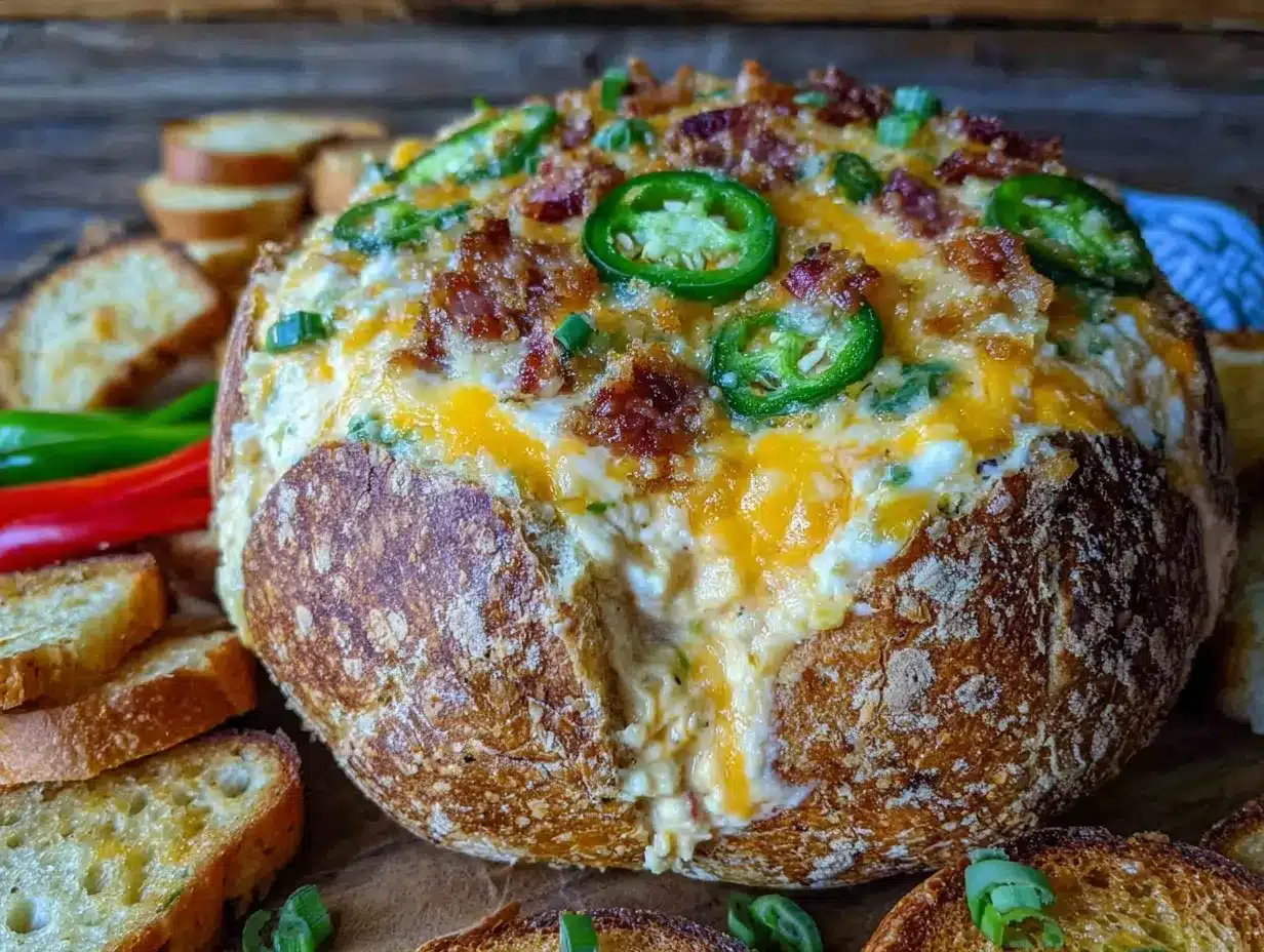 jalapeño popper dip bread bowl preparation steps