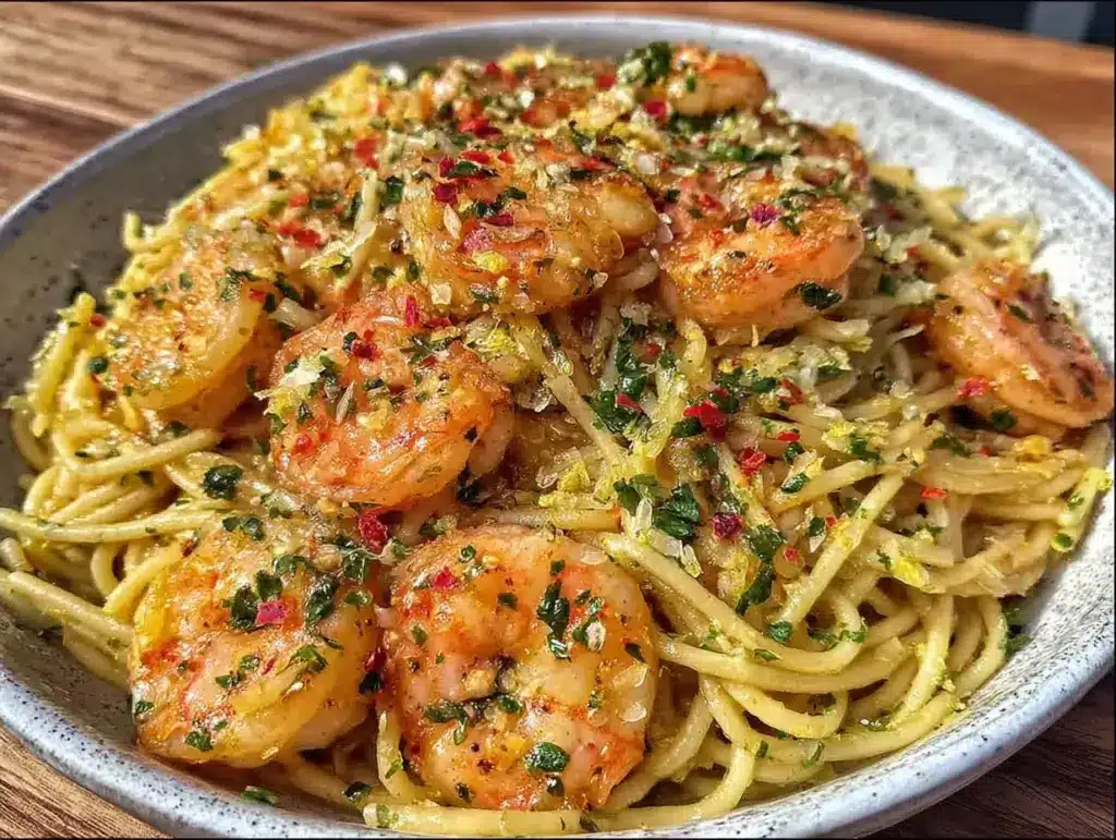 lemon garlic shrimp pasta - featured image