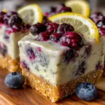 no bake lemon blueberry cheesecake bars - featured image