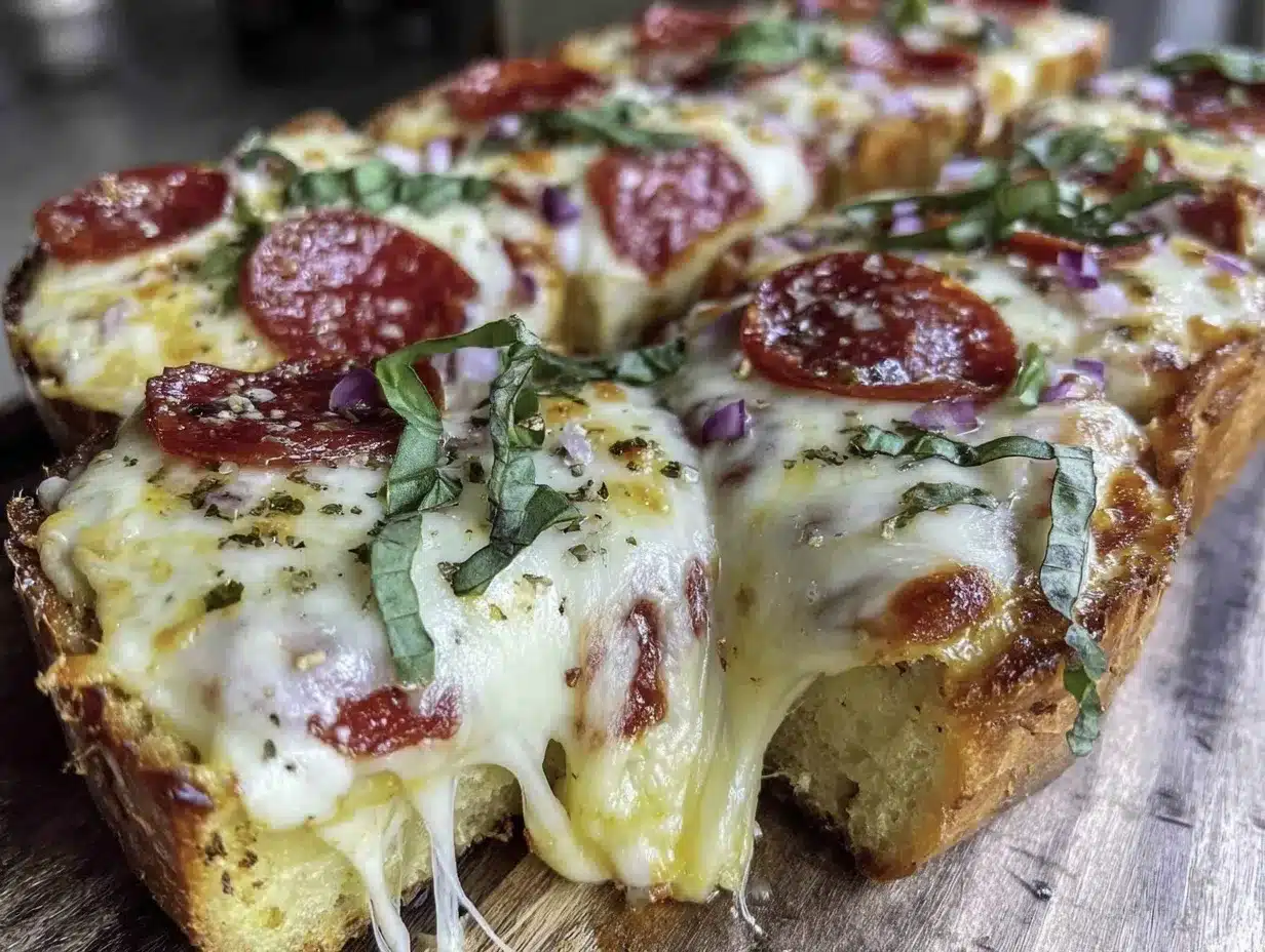 quick crispy sheet pan french bread pizza preparation steps