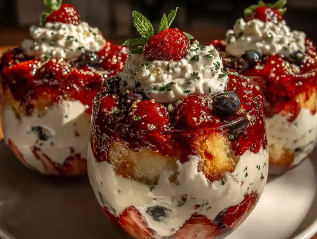 red white and blue berry trifle cups - featured image