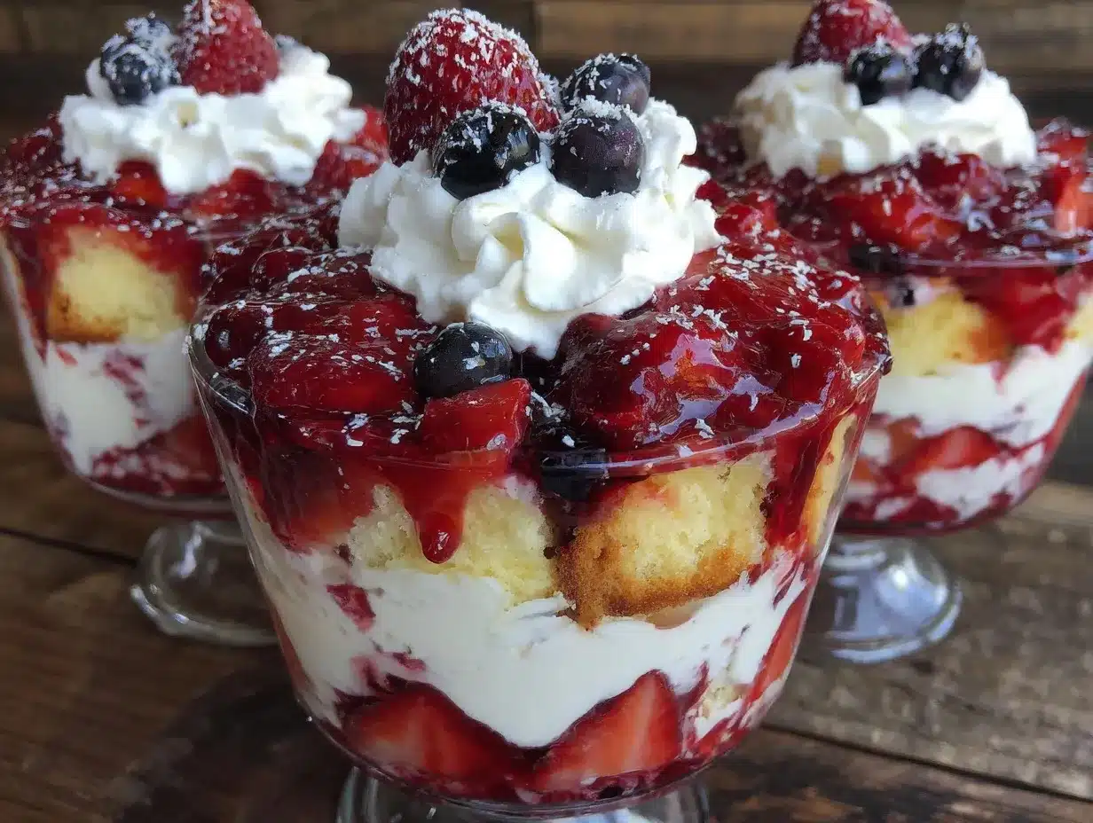 red white and blue berry trifle cups preparation steps
