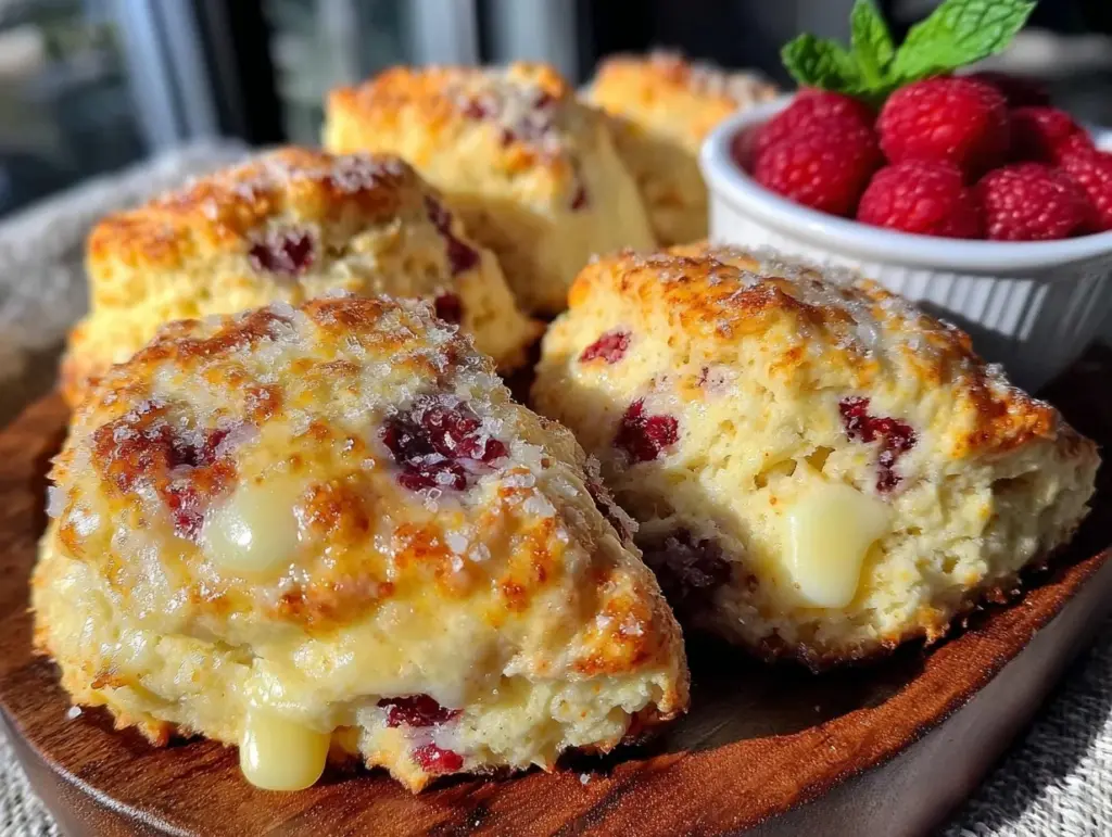 buttery raspberry white chocolate scones - featured image
