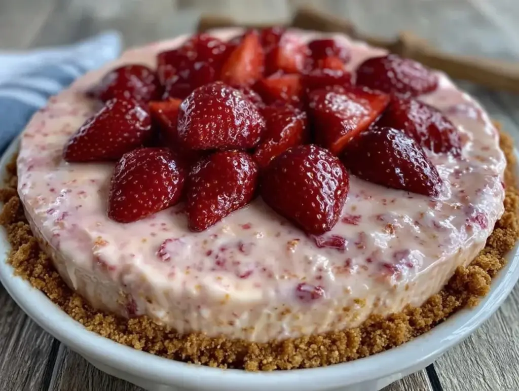 creamy frozen strawberry lemonade pie - featured image