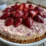 creamy frozen strawberry lemonade pie - featured image