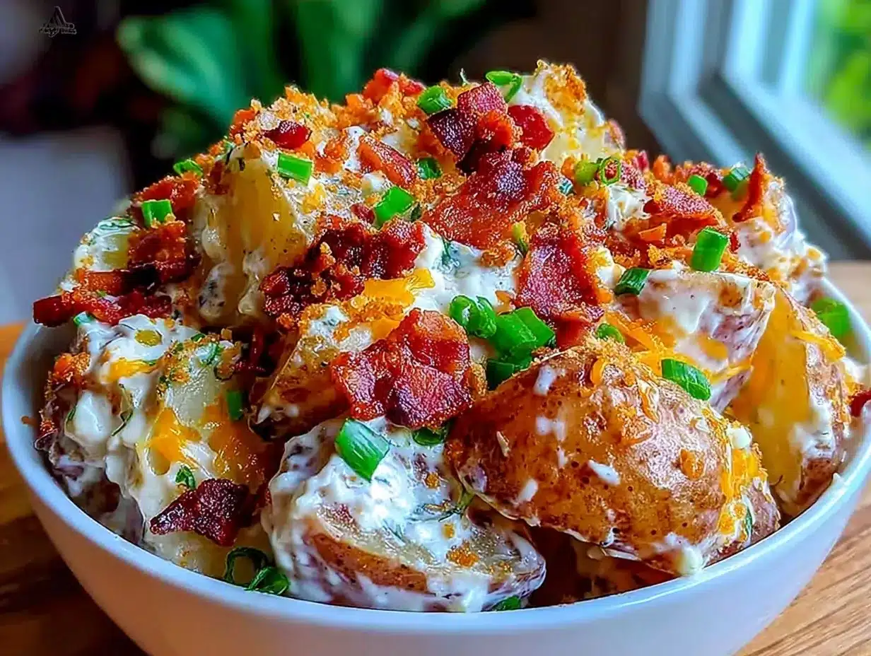 creamy loaded potato salad with bacon and ranch preparation steps