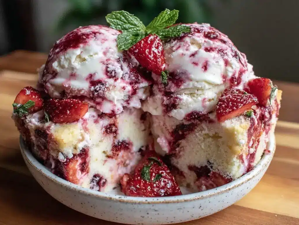 creamy no-churn strawberry cheesecake ice cream - featured image