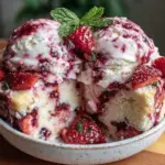 creamy no-churn strawberry cheesecake ice cream - featured image