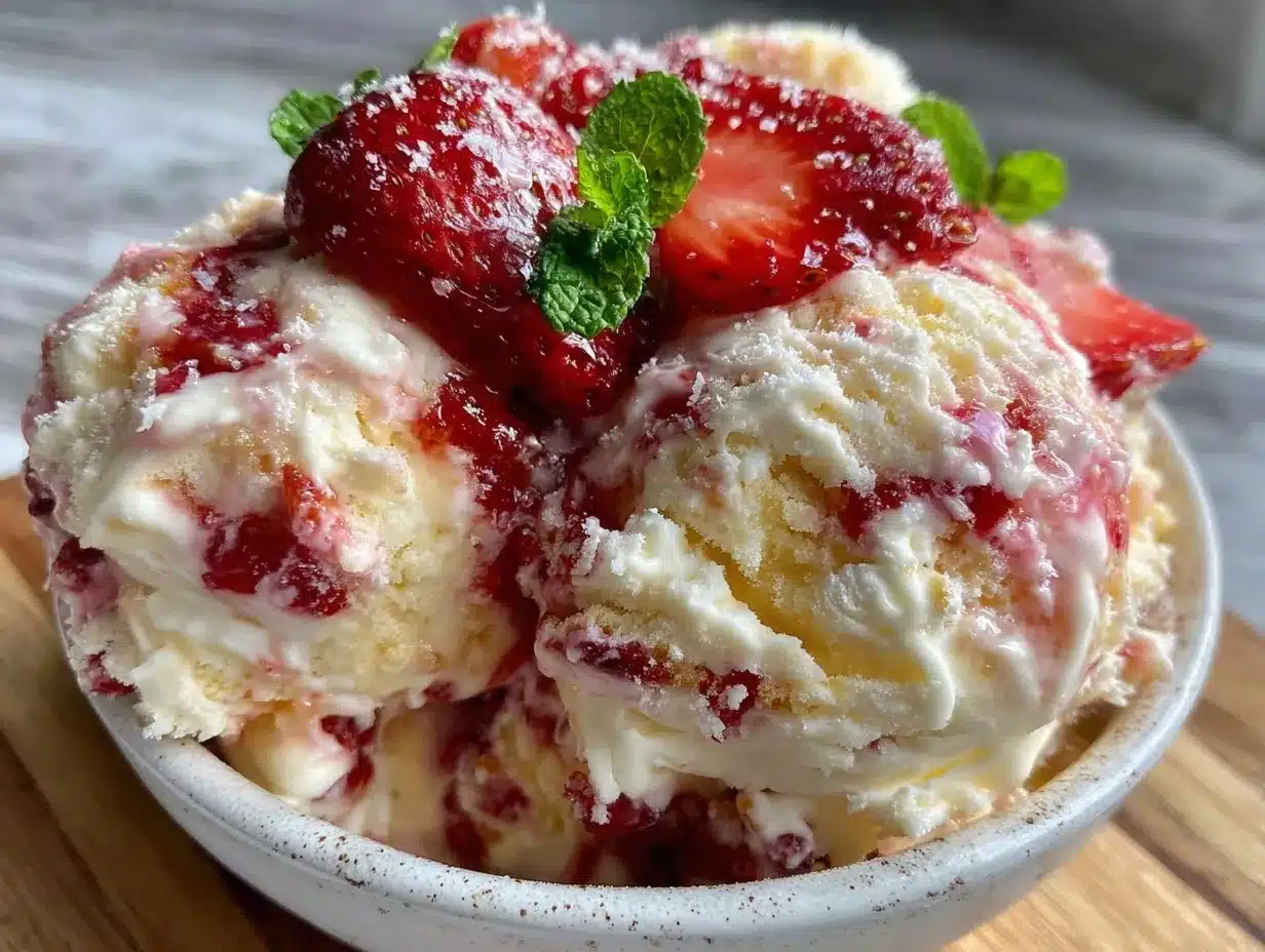 creamy no-churn strawberry cheesecake ice cream preparation steps