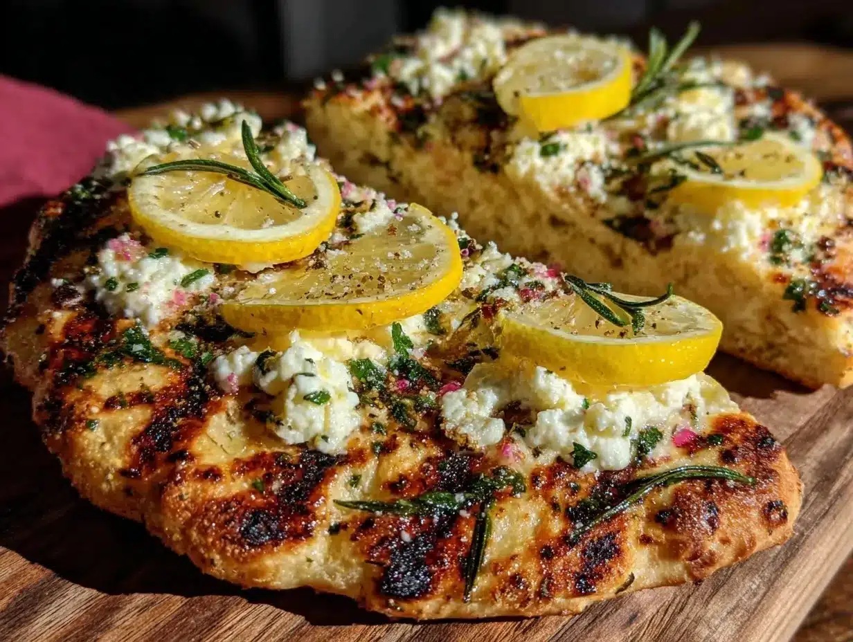 crispy charred lemon herb flatbread pizza preparation steps