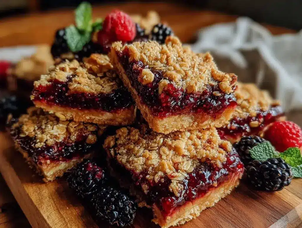 crispy triple berry crumble bars - featured image