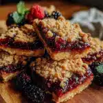 crispy triple berry crumble bars - featured image