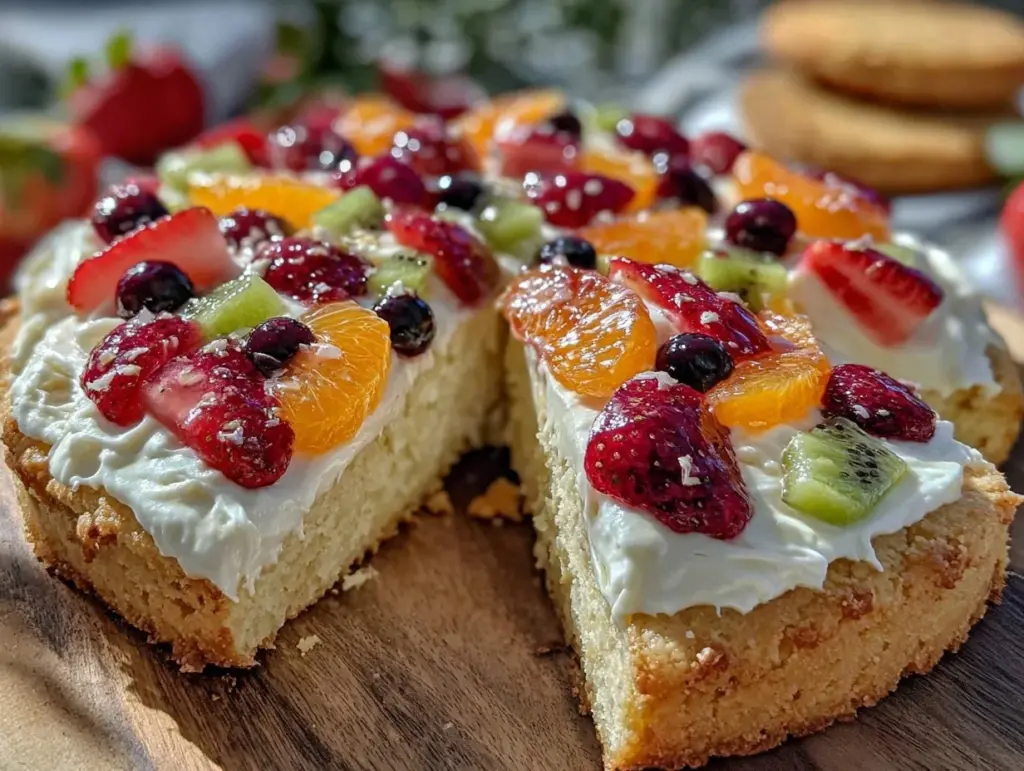 easy creamy sugar cookie fruit pizza - featured image