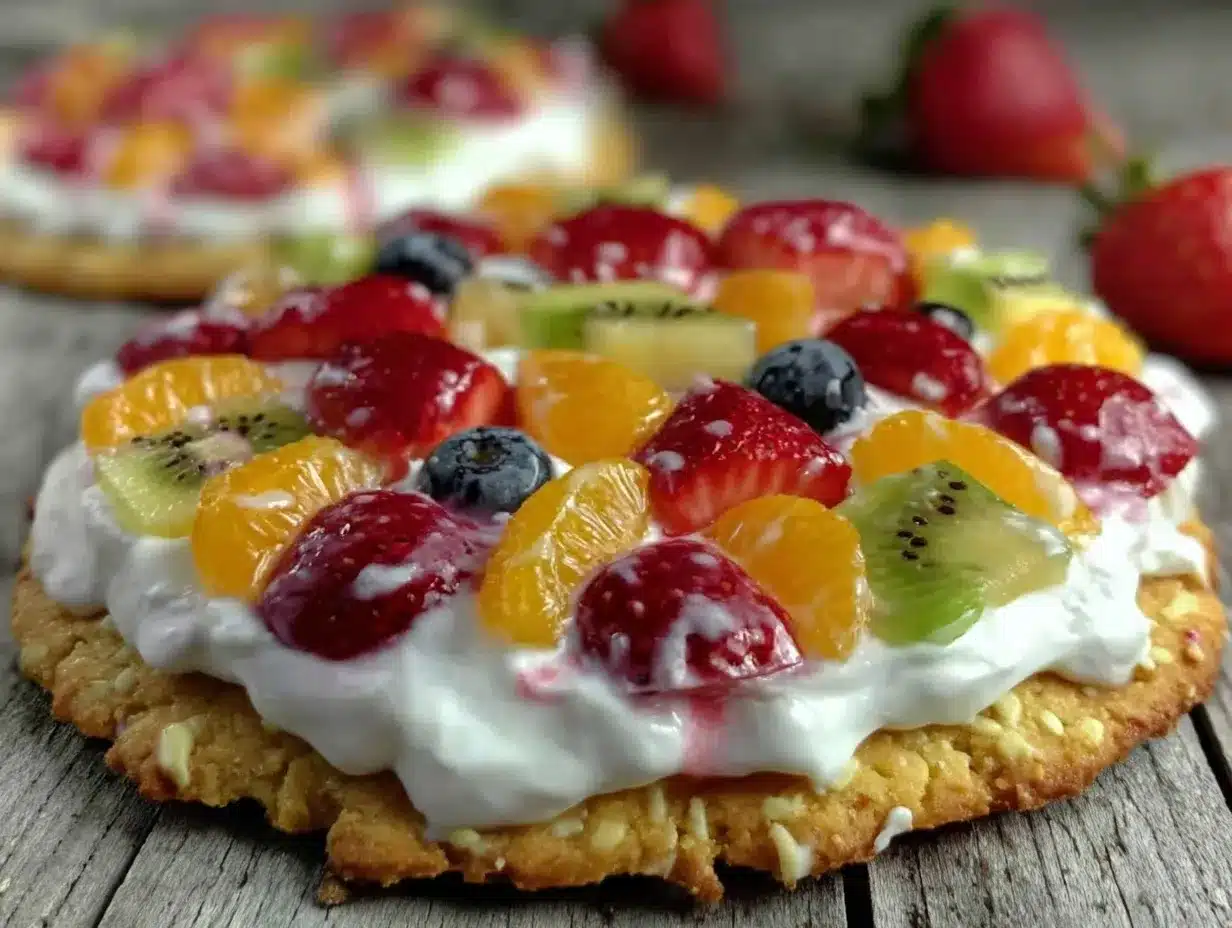 easy creamy sugar cookie fruit pizza preparation steps