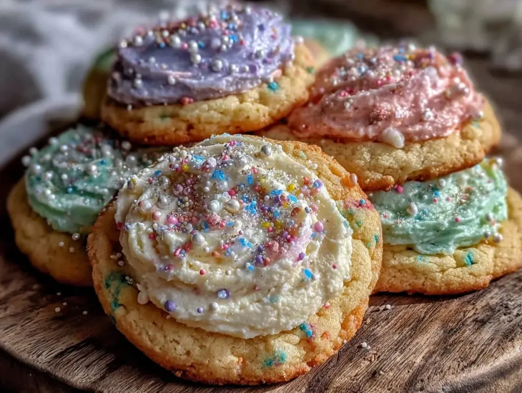 easy rainbow frosted sugar cookies - featured image