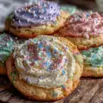 easy rainbow frosted sugar cookies - featured image