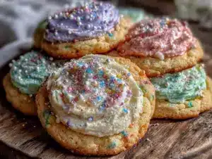 easy rainbow frosted sugar cookies - featured image