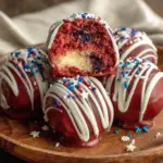 festive patriotic red white and blue cake pops - featured image