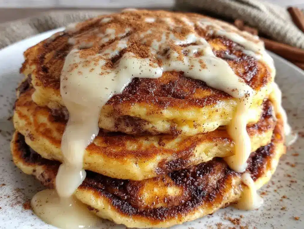 fluffy cinnamon roll pancakes - featured image