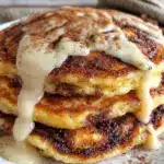 fluffy cinnamon roll pancakes - featured image