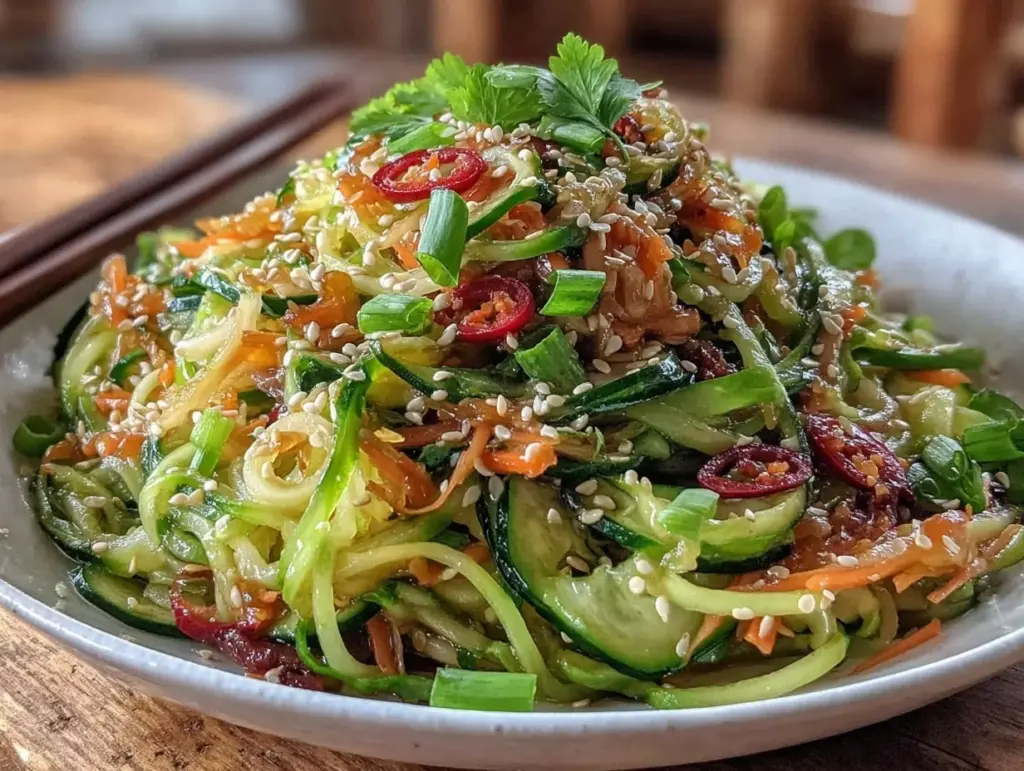 fresh asian cucumber noodle salad - featured image