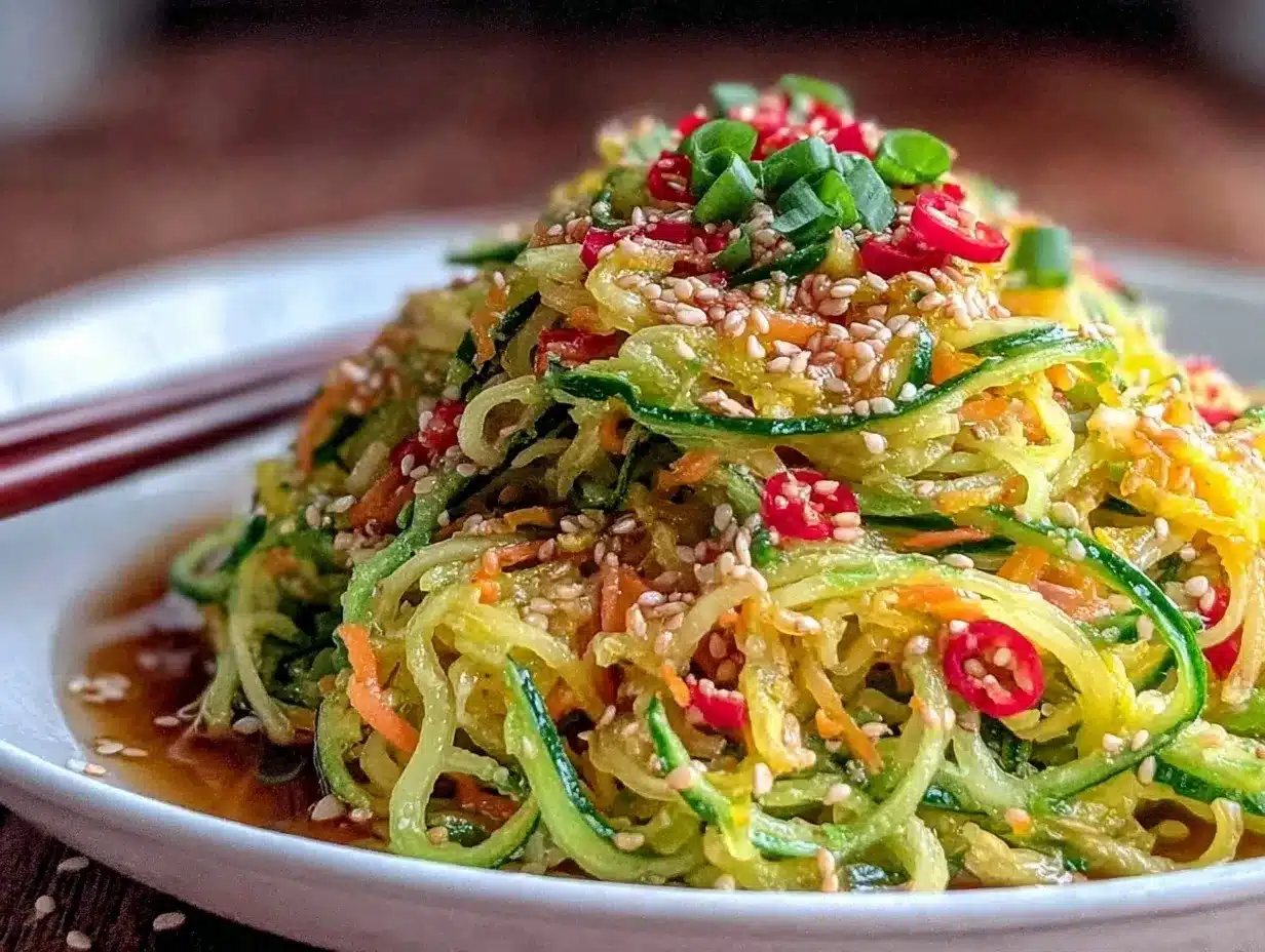 fresh asian cucumber noodle salad preparation steps
