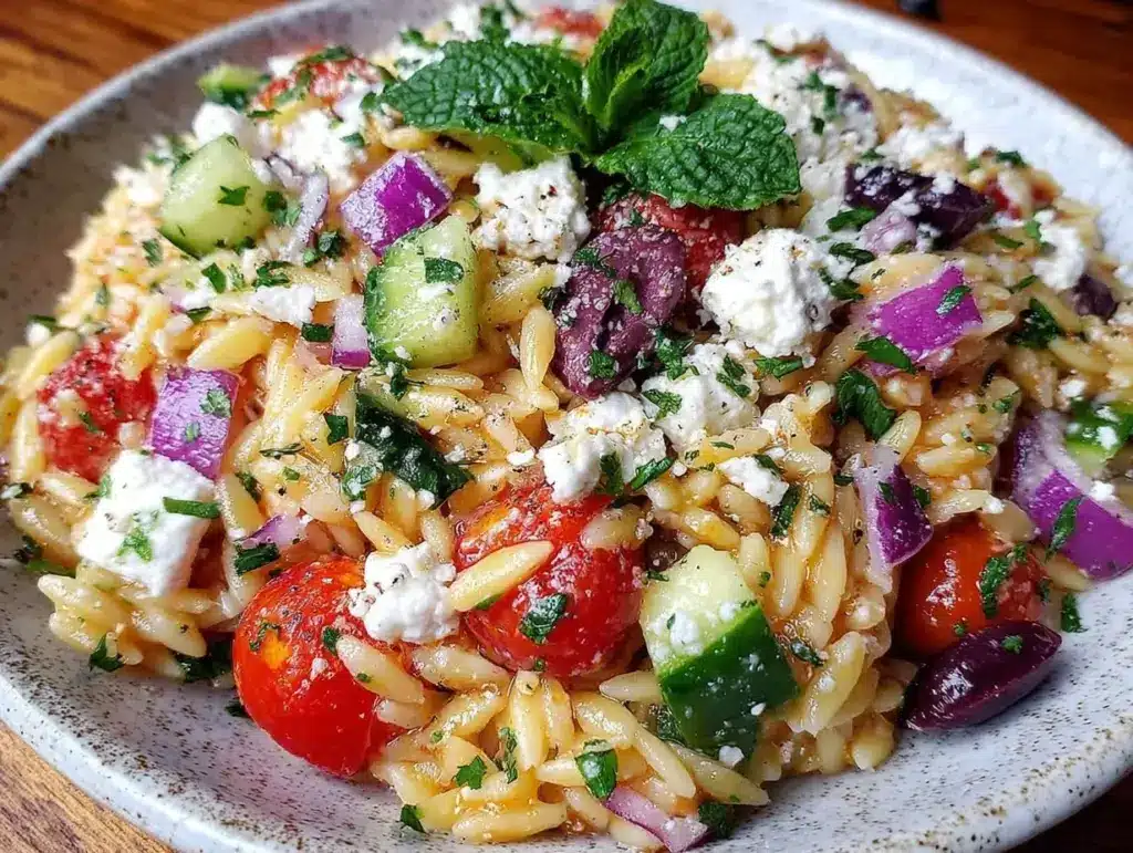fresh greek orzo pasta salad - featured image