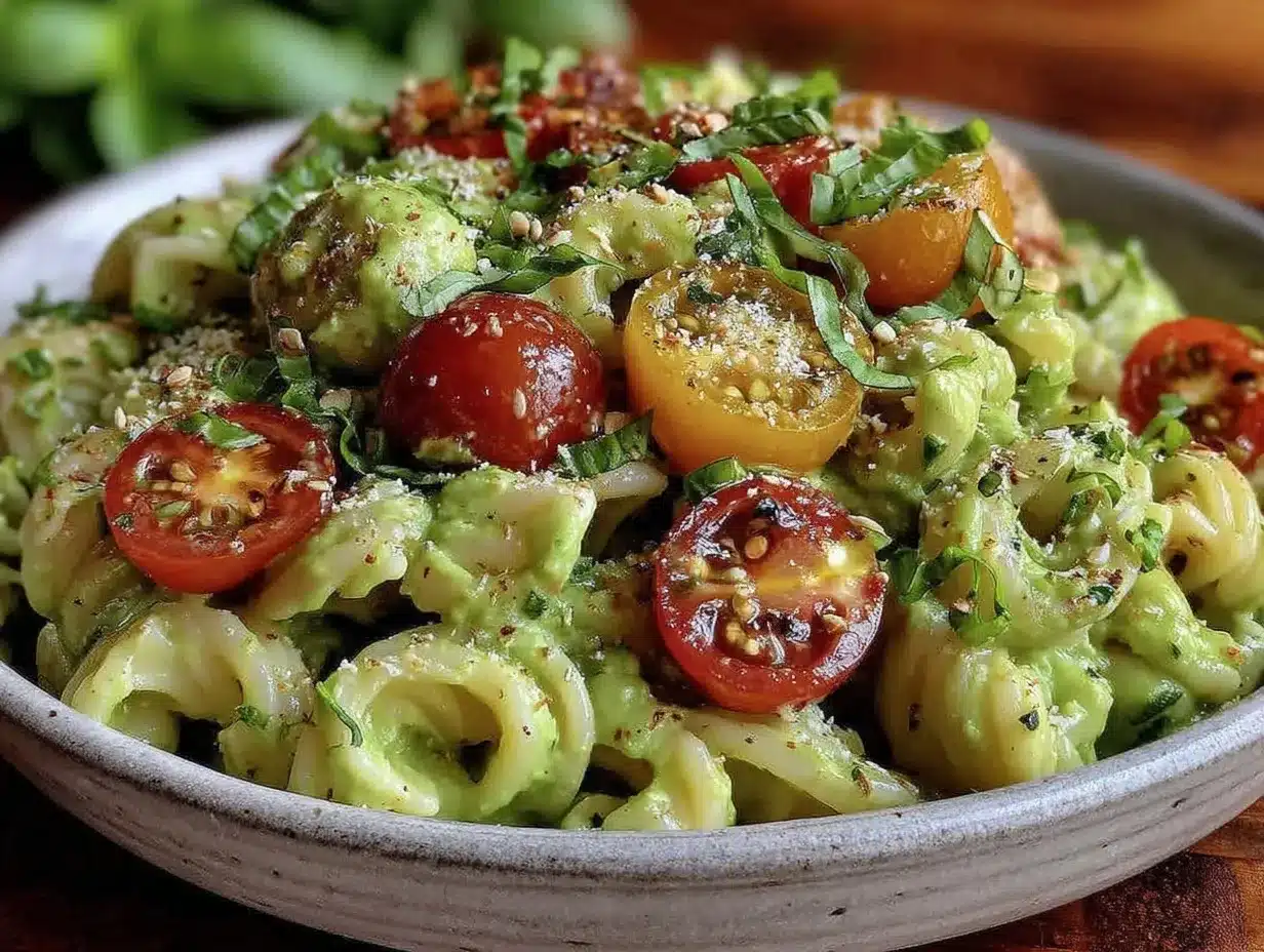 fresh no-mayo avocado pasta salad preparation steps