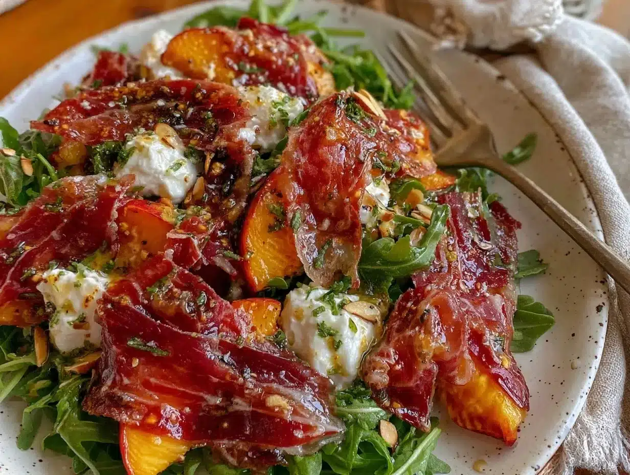 fresh peach prosciutto arugula salad preparation steps