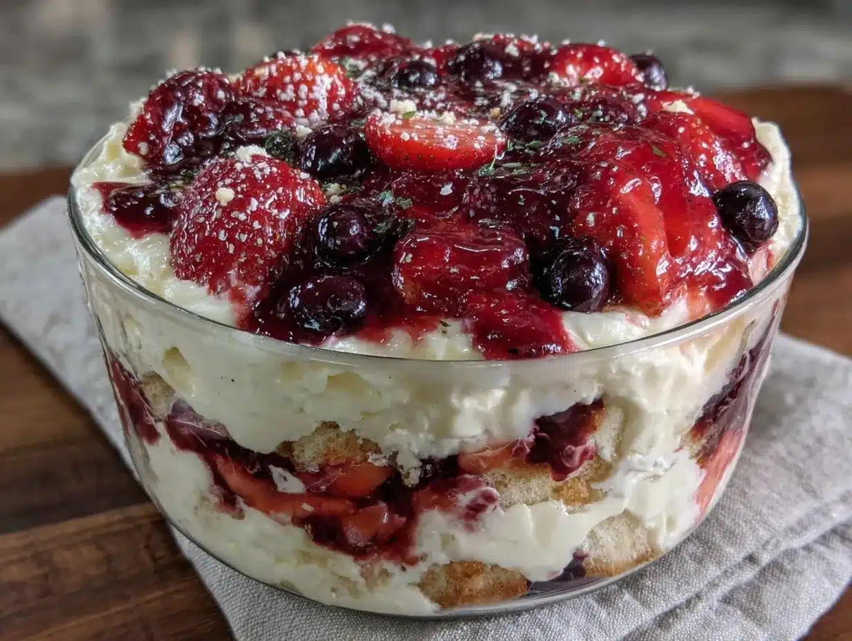 fresh red white and blue berry trifle preparation steps