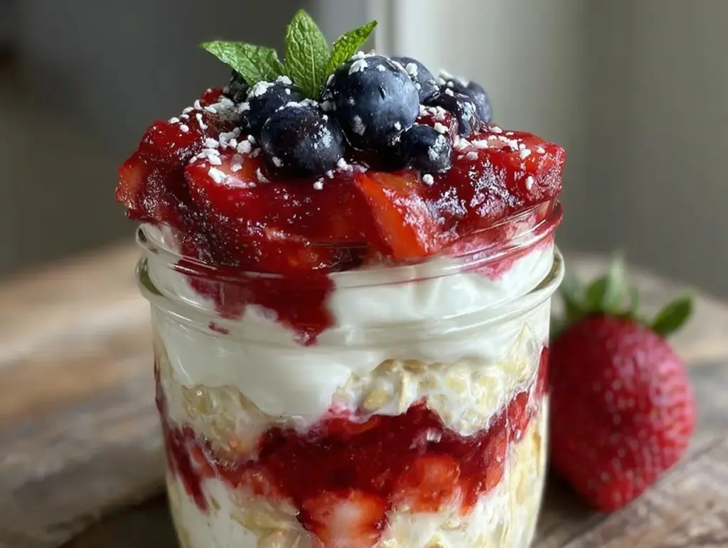 Fresh Red White and Blue Overnight Oats Parfait - featured image
