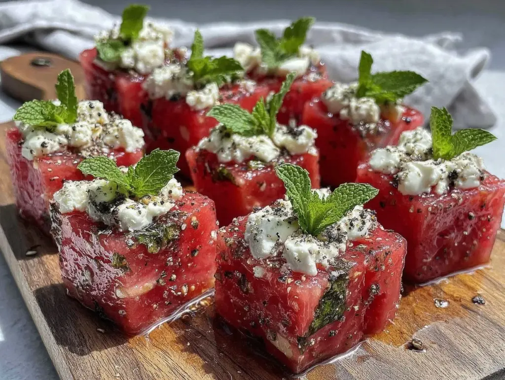 fresh watermelon feta mint salad bites - featured image