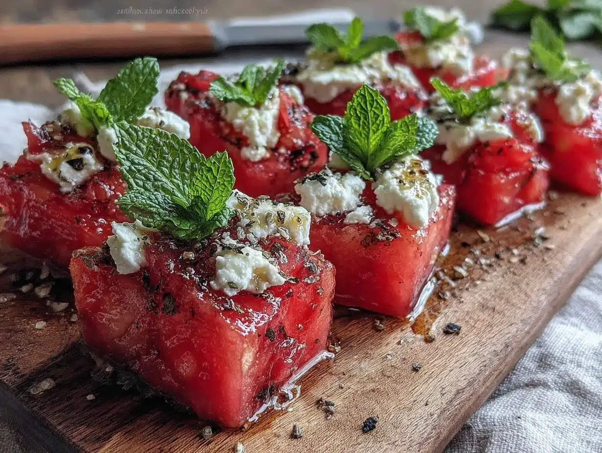 fresh watermelon feta mint salad bites preparation steps
