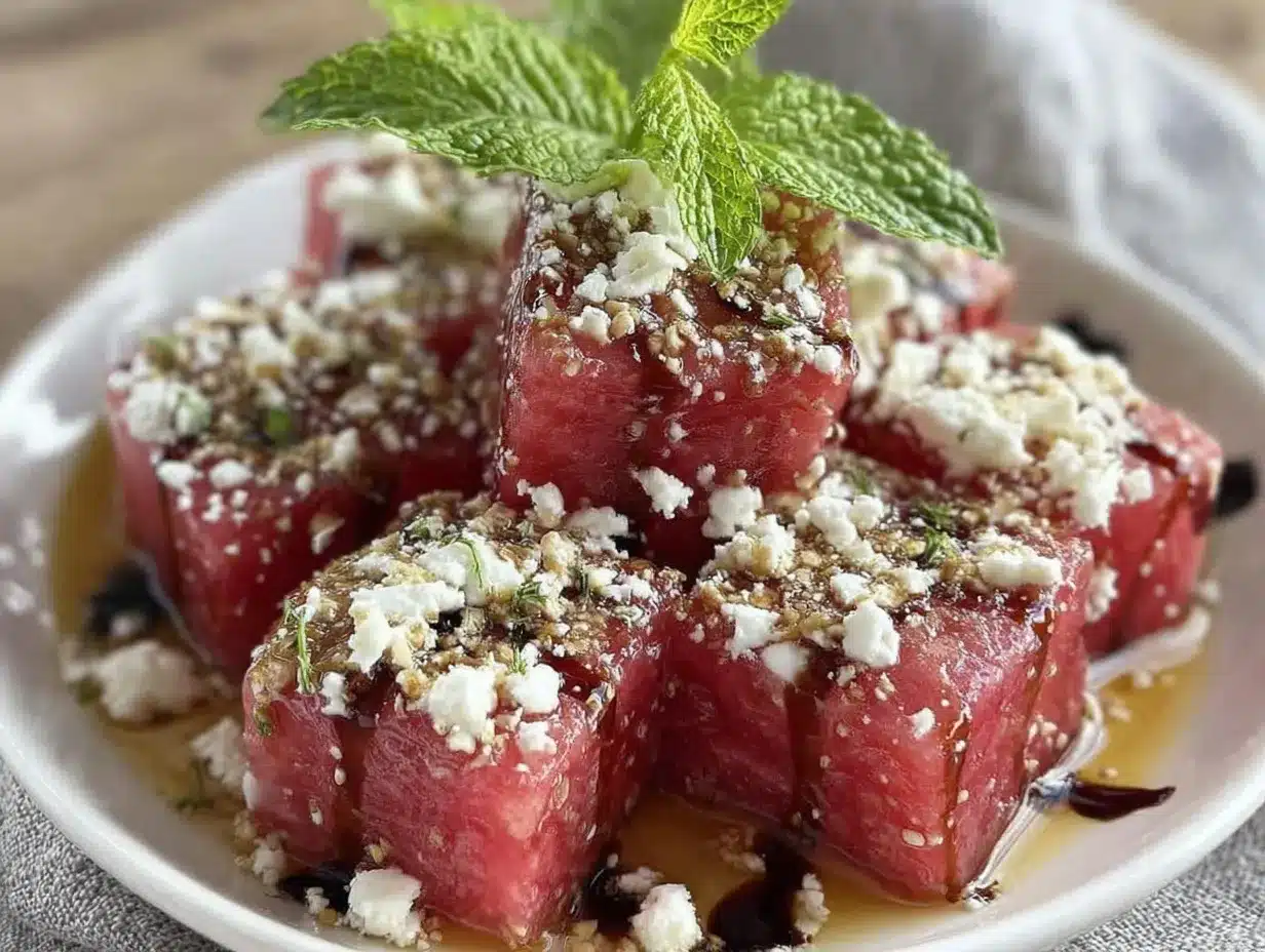 fresh watermelon feta salad preparation steps