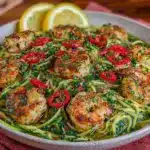 fresh zucchini noodle shrimp scampi - featured image