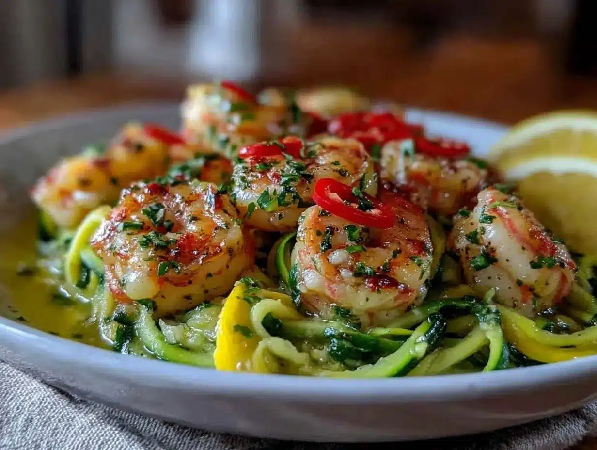 fresh zucchini noodle shrimp scampi preparation steps