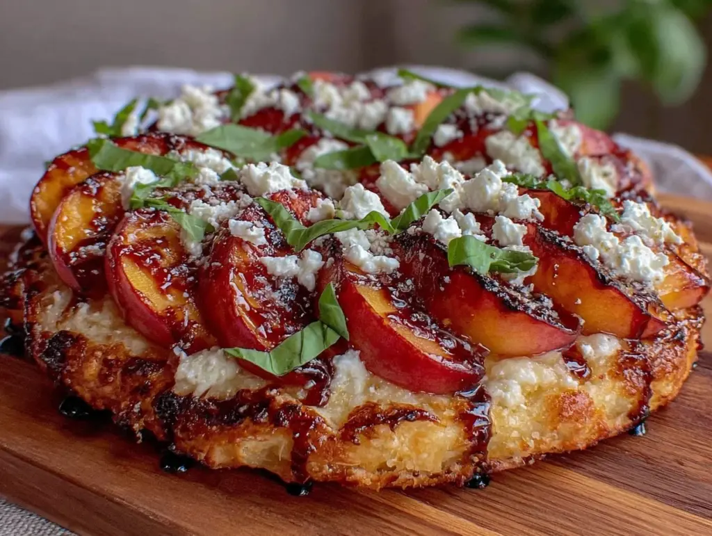 grilled peach and prosciutto flatbread pizza - featured image